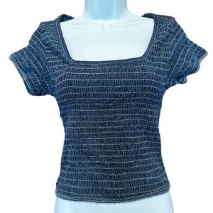 Vintage Denim Smocked Denim Top M Babydoll Y2K 90s‎ Coastal Cowgirl Milkmaid
